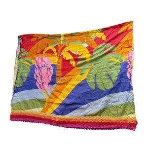 Farm Rio Palm Print Rainbow Crochet Accent Coverup Sarong One size
